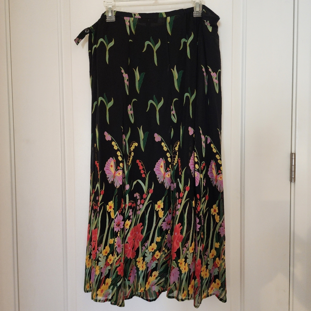JM Collection Black Floral A-Line Skirt - Picture 3 of 3